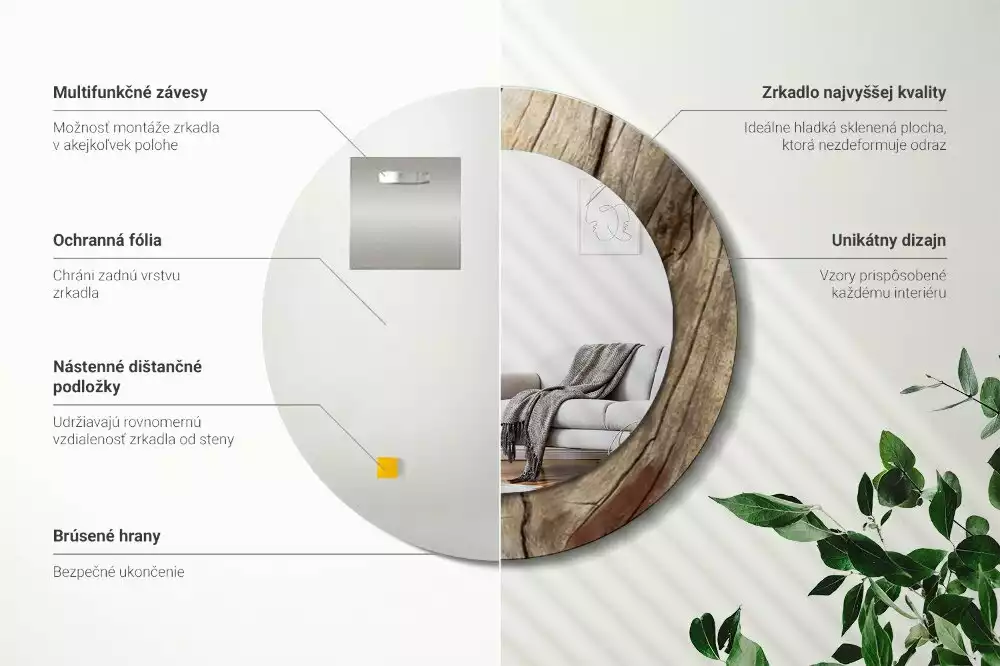 Kulaté zrcadlo s potiskem Popraskané dřevo