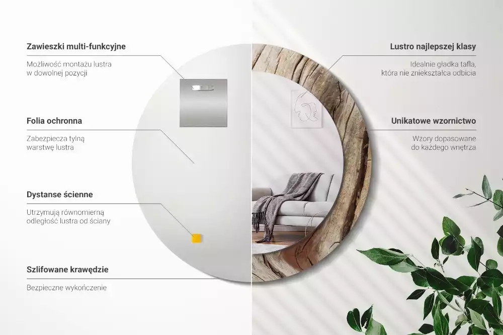 Kulaté zrcadlo s potiskem Popraskané dřevo