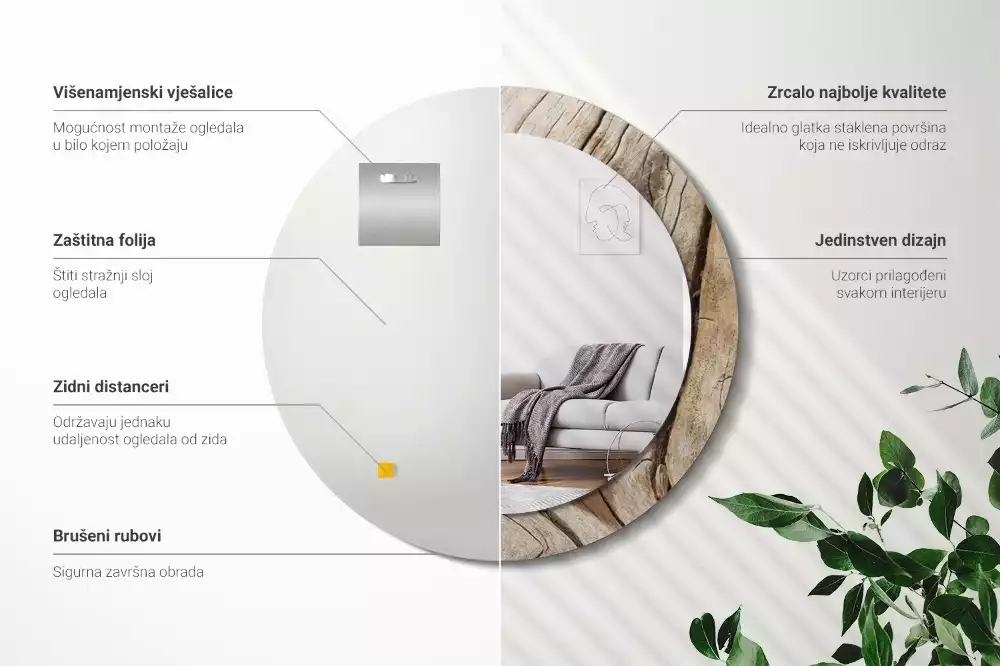 Kulaté zrcadlo s potiskem Popraskané dřevo