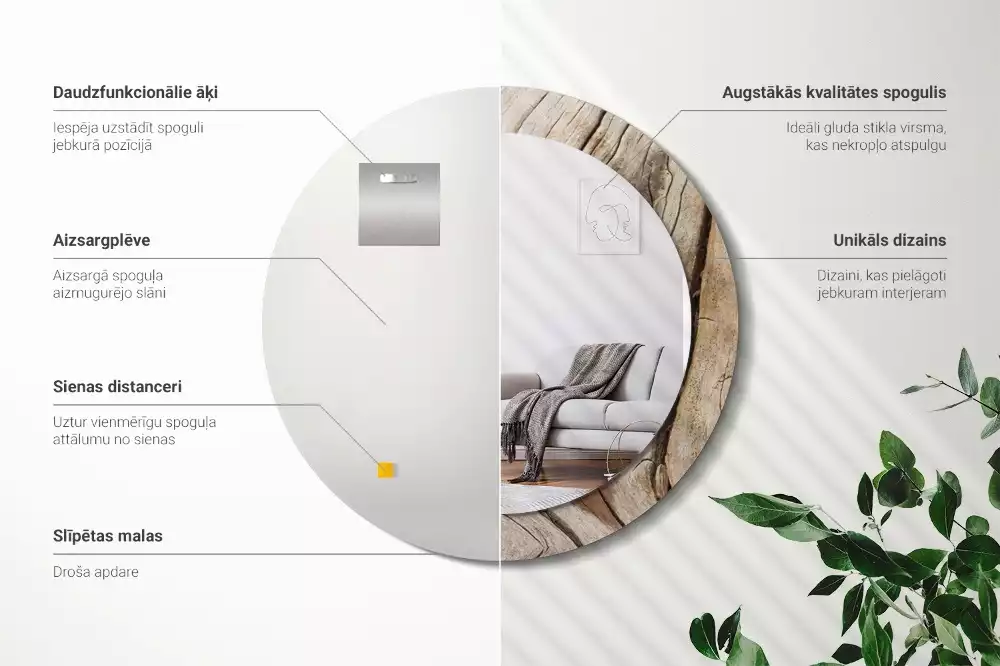 Kulaté zrcadlo s potiskem Popraskané dřevo