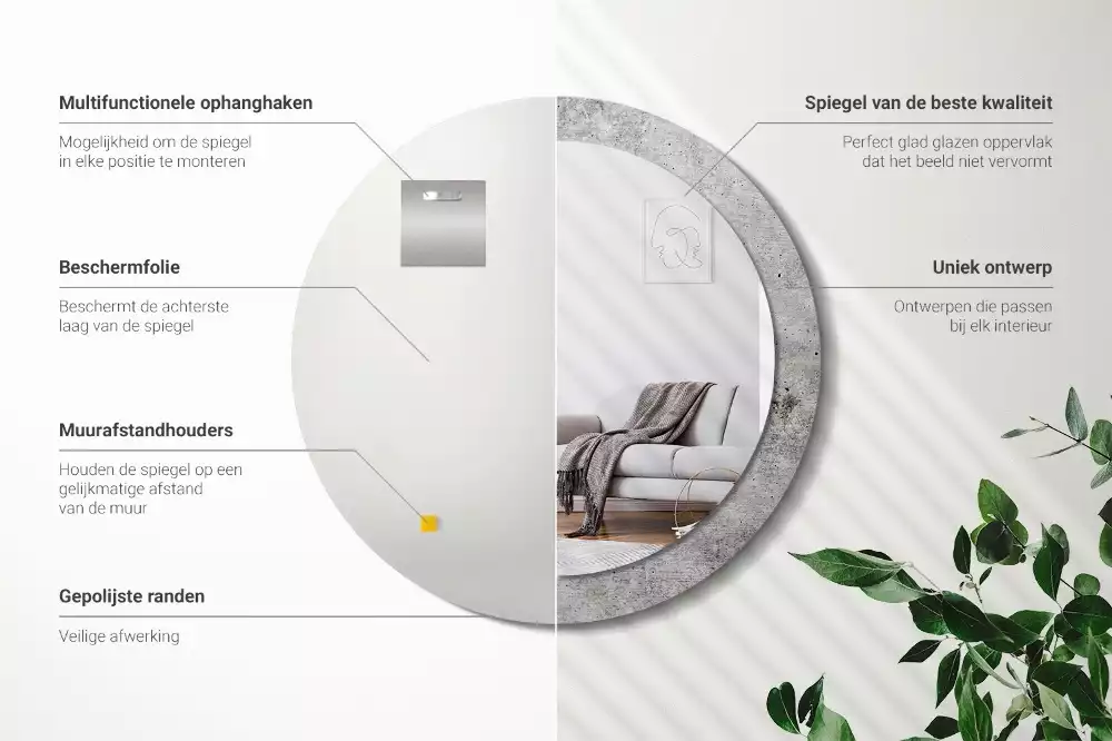 Kulaté dekorativní zrcadlo Šedý beton