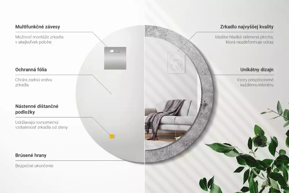 Kulaté dekorativní zrcadlo Šedý beton