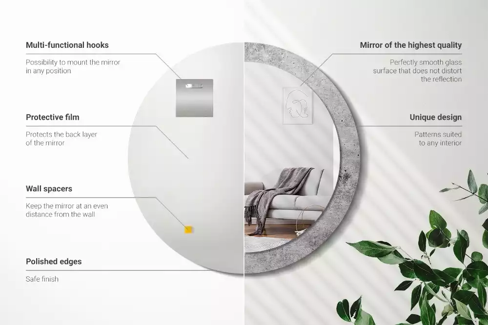 Kulaté dekorativní zrcadlo Šedý beton