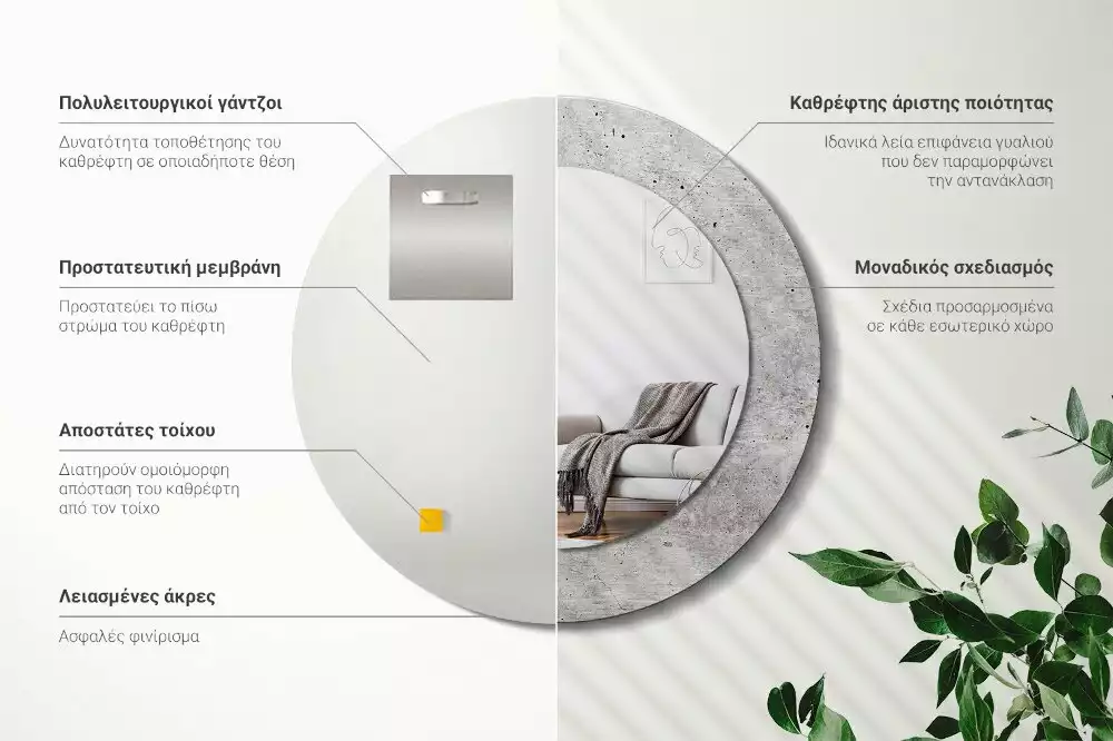 Kulaté dekorativní zrcadlo Šedý beton