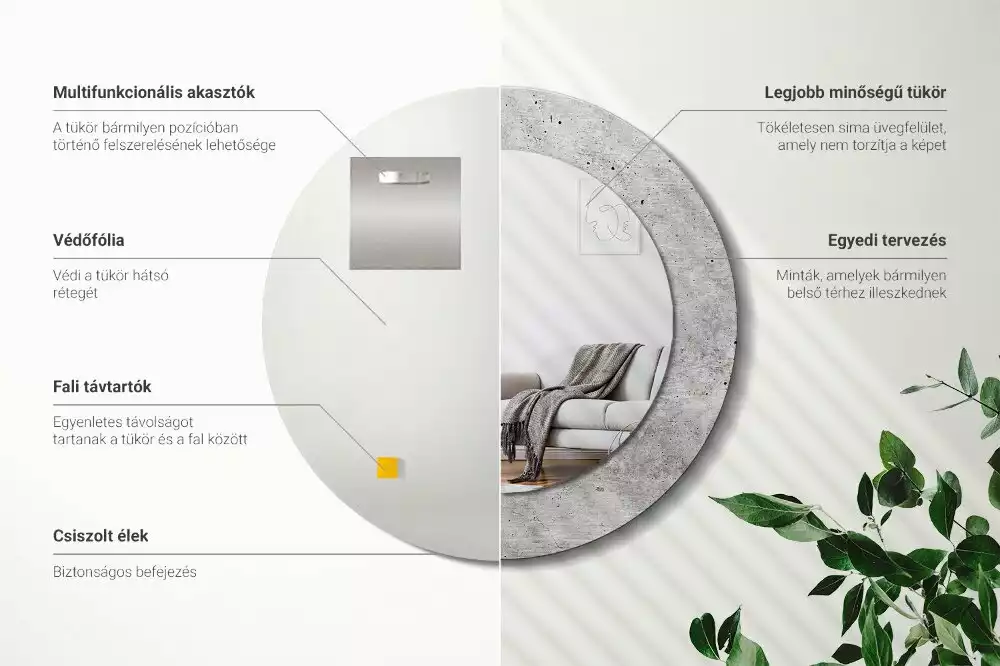 Kulaté dekorativní zrcadlo Šedý beton
