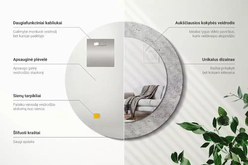 Kulaté dekorativní zrcadlo Šedý beton