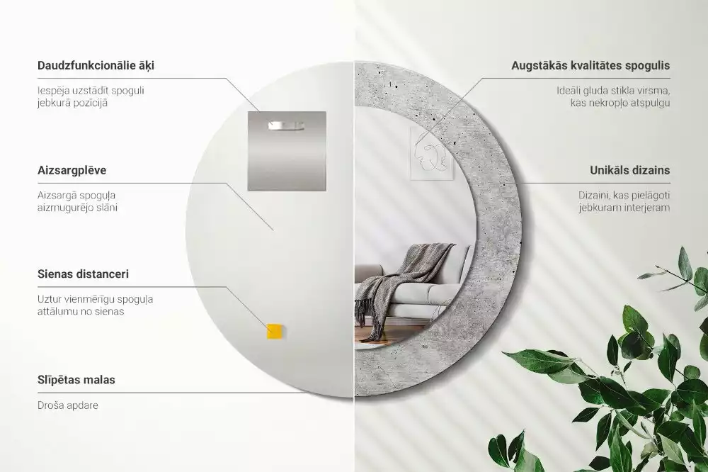 Kulaté dekorativní zrcadlo Šedý beton
