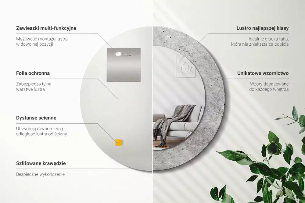 Kulaté dekorativní zrcadlo Šedý beton
