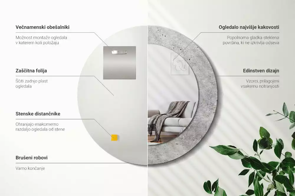 Kulaté dekorativní zrcadlo Šedý beton