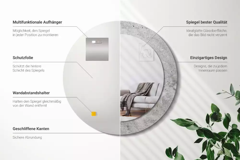 Kulaté dekorativní zrcadlo Šedý beton