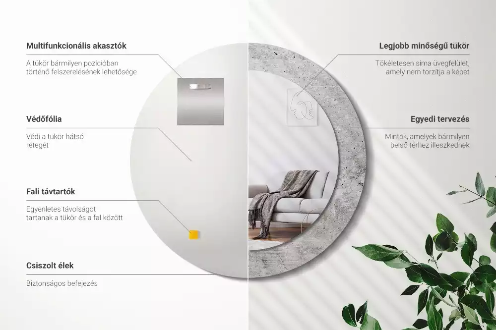 Kulaté dekorativní zrcadlo Šedý beton