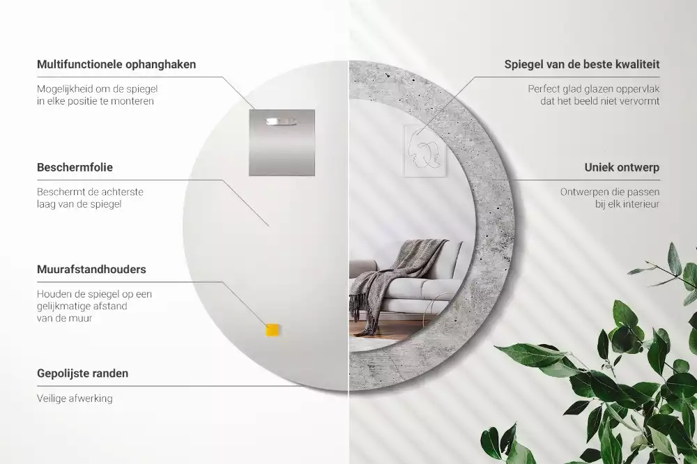 Kulaté dekorativní zrcadlo Šedý beton