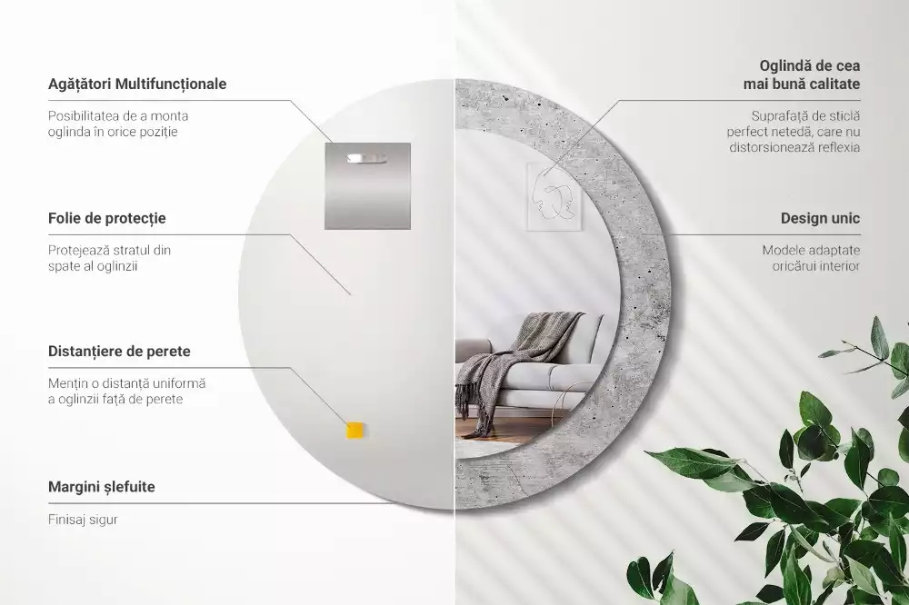 Kulaté dekorativní zrcadlo Šedý beton