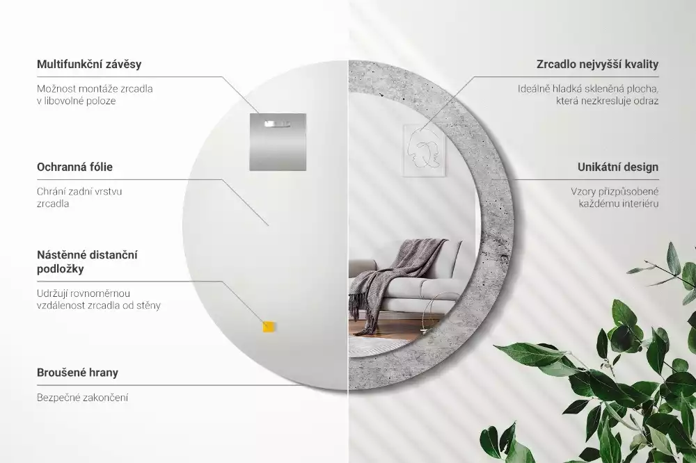 Kulaté dekorativní zrcadlo Šedý beton