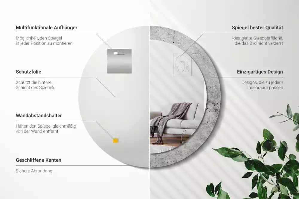 Kulaté dekorativní zrcadlo Šedý beton