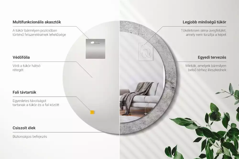 Kulaté dekorativní zrcadlo Šedý beton