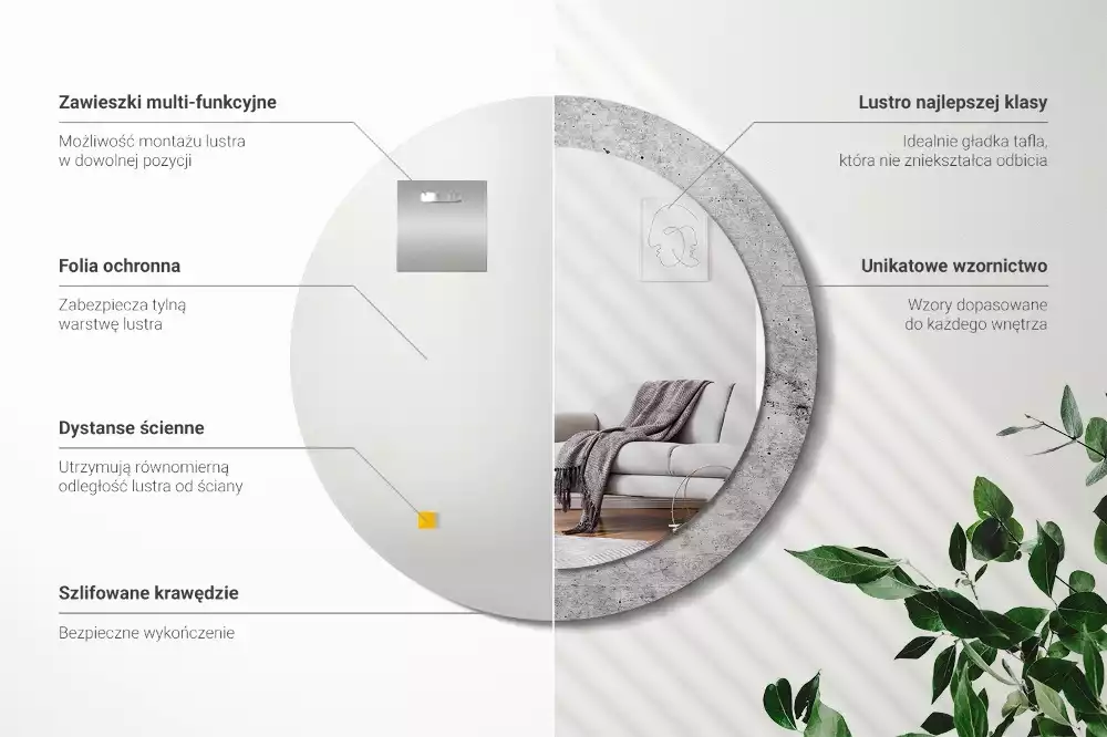 Kulaté dekorativní zrcadlo Šedý beton