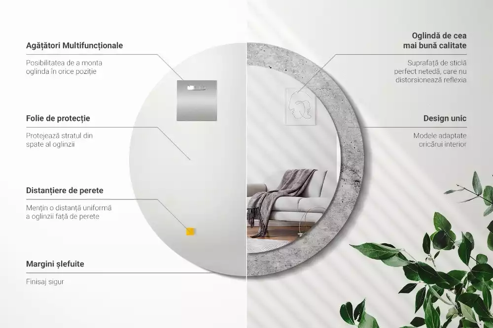 Kulaté dekorativní zrcadlo Šedý beton