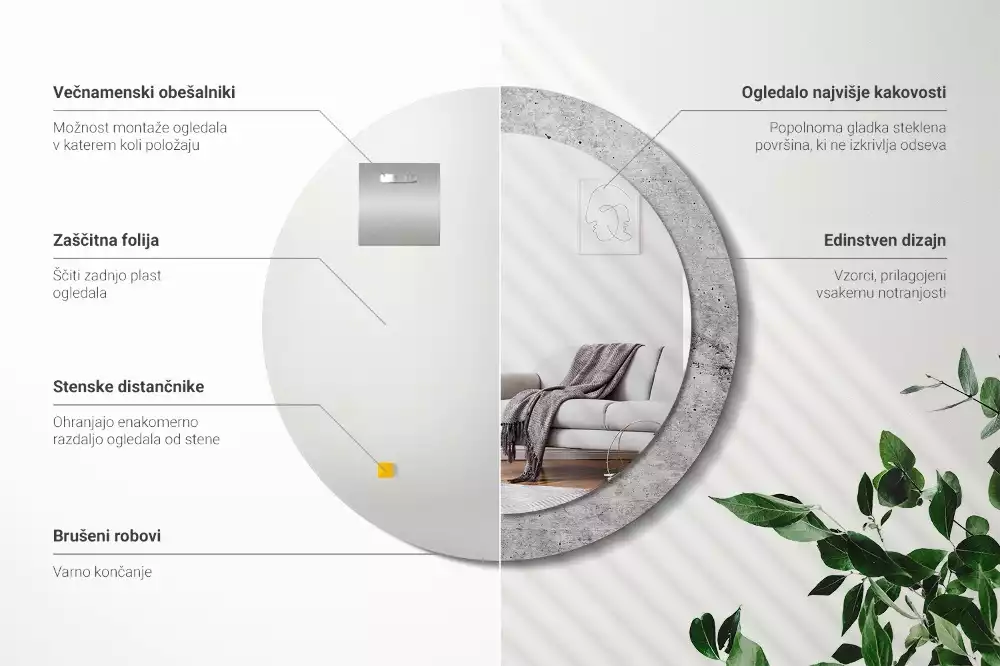 Kulaté dekorativní zrcadlo Šedý beton