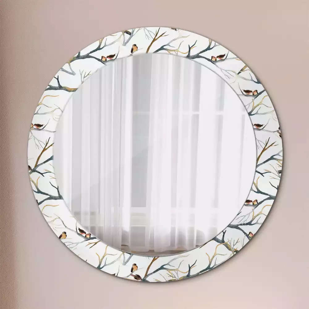 Kulaté dekorativní zrcadlo na zeď Vrabci ptáci větve