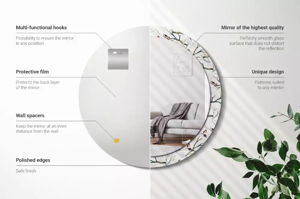 Kulaté dekorativní zrcadlo na zeď Vrabci ptáci větve