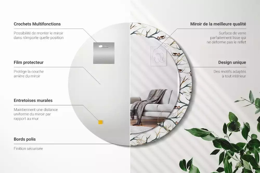 Kulaté dekorativní zrcadlo na zeď Vrabci ptáci větve