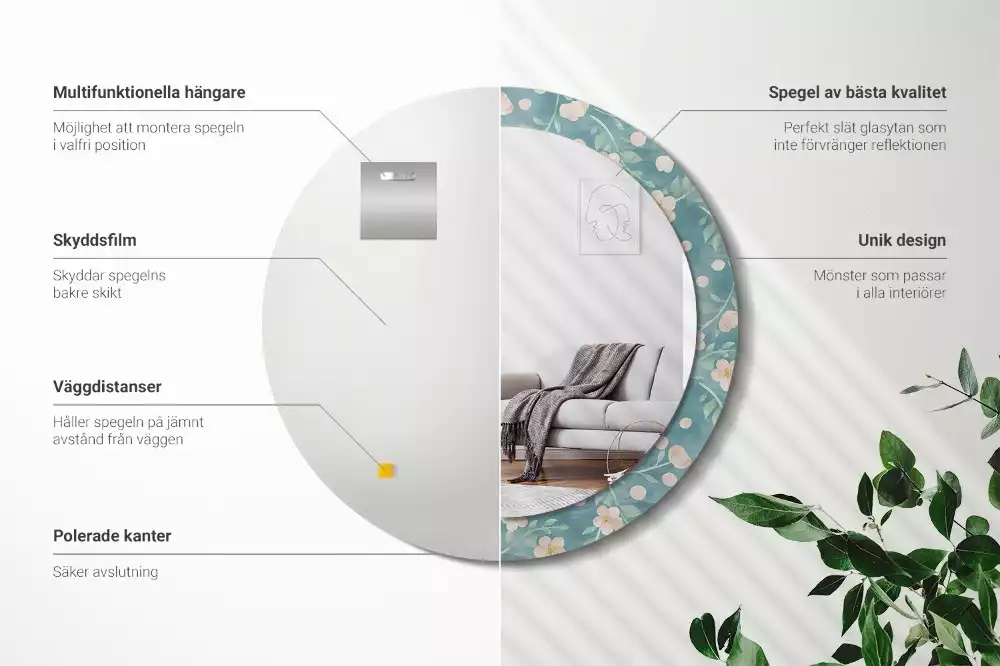 Kulaté dekorativní zrcadlo květinový vzor