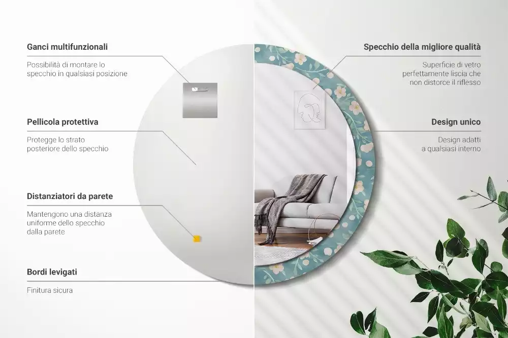 Kulaté dekorativní zrcadlo květinový vzor