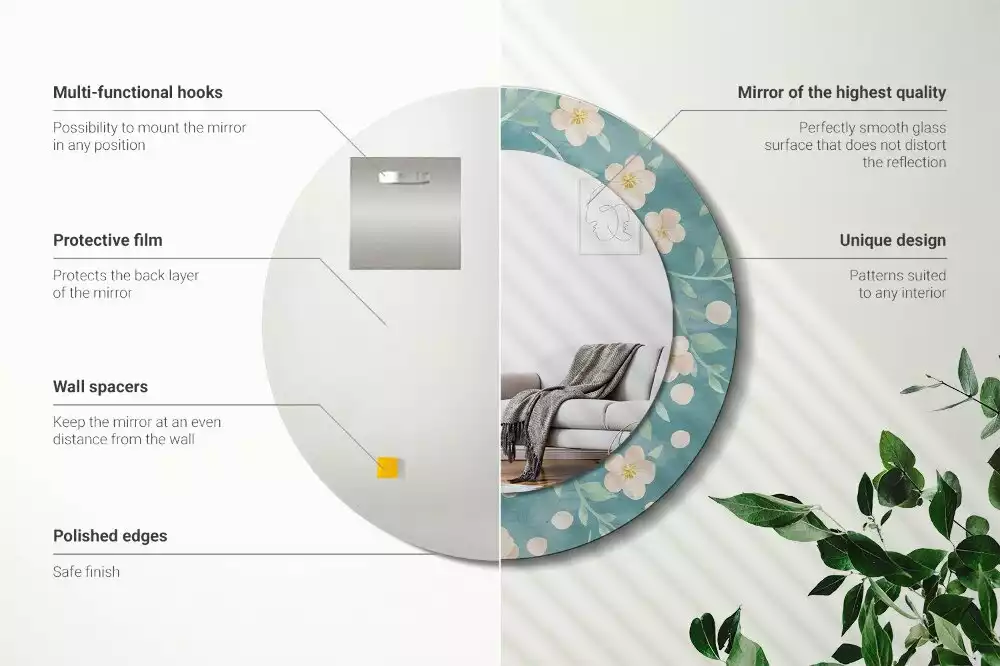 Kulaté dekorativní zrcadlo květinový vzor