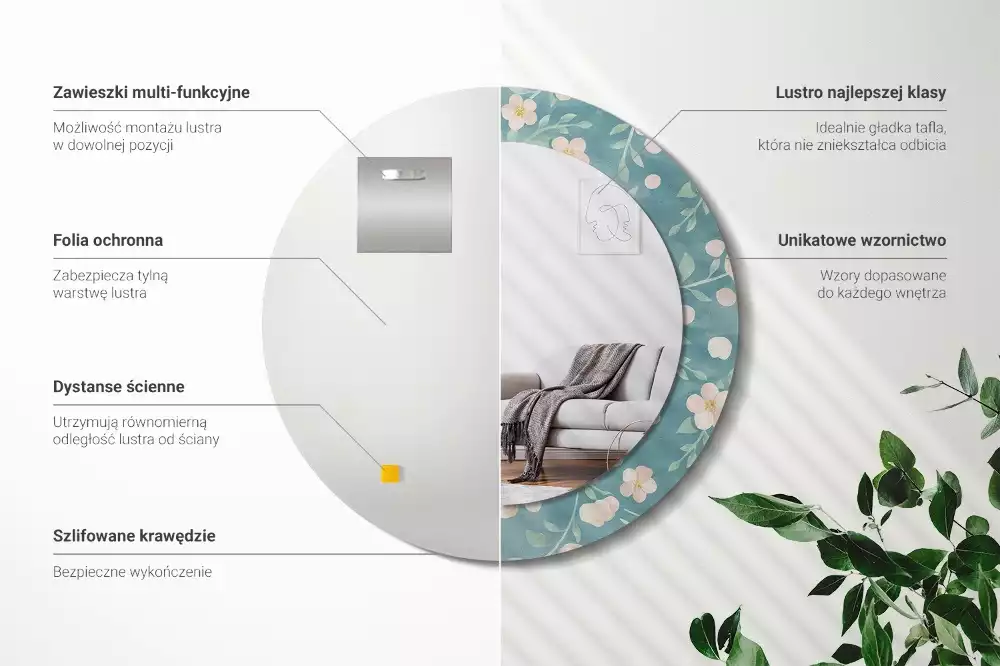 Kulaté dekorativní zrcadlo květinový vzor