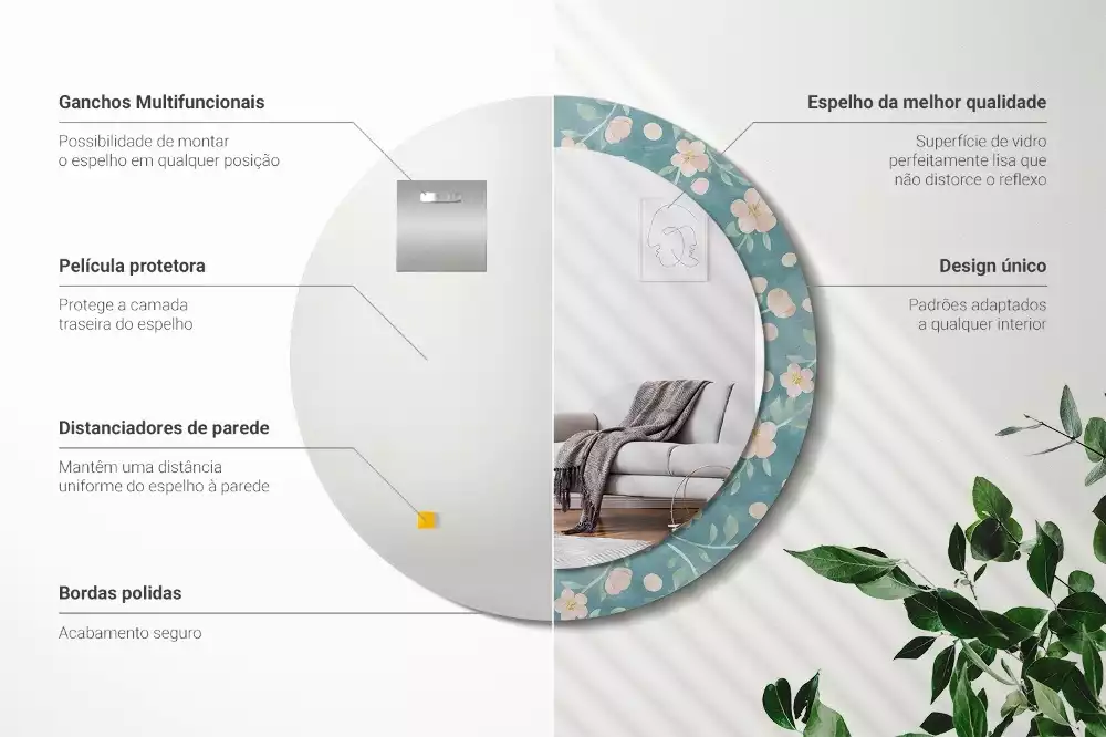 Kulaté dekorativní zrcadlo květinový vzor