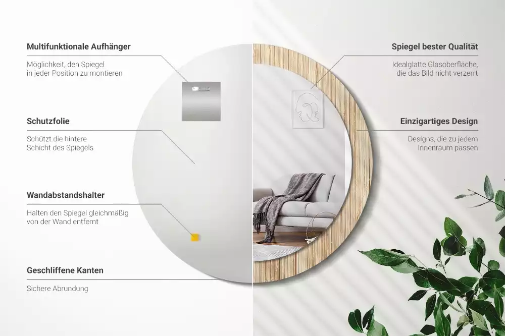 Kulaté dekorativní zrcadlo Bambusová sláma