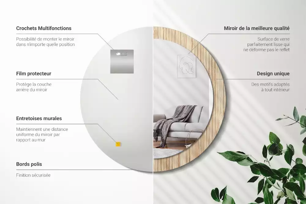 Kulaté dekorativní zrcadlo Bambusová sláma