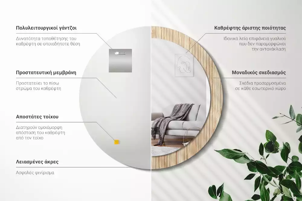 Kulaté dekorativní zrcadlo Bambusová sláma