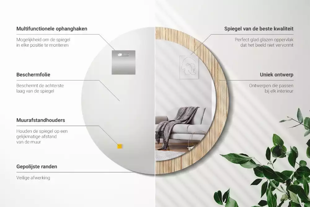 Kulaté dekorativní zrcadlo Bambusová sláma