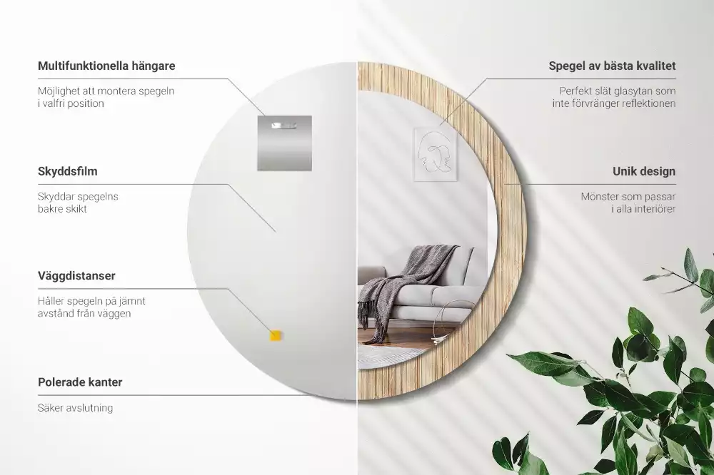 Kulaté dekorativní zrcadlo Bambusová sláma