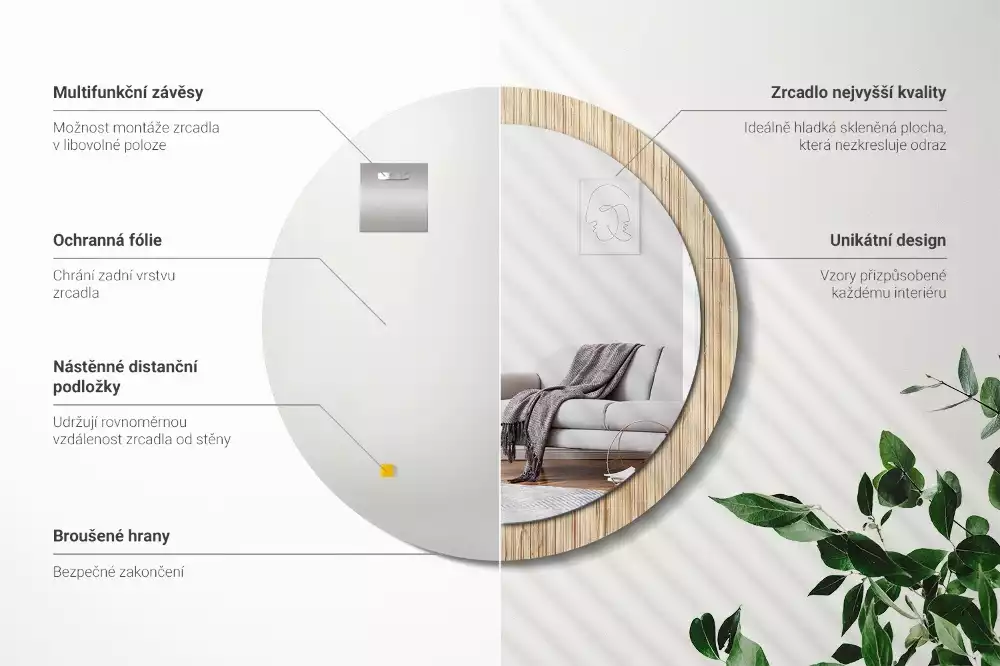 Kulaté dekorativní zrcadlo Bambusová sláma