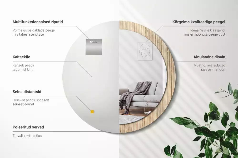 Kulaté dekorativní zrcadlo Bambusová sláma