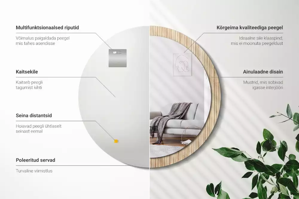 Kulaté dekorativní zrcadlo Bambusová sláma