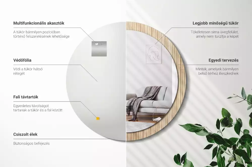 Kulaté dekorativní zrcadlo Bambusová sláma