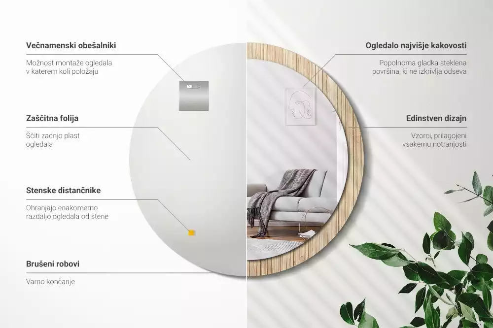 Kulaté dekorativní zrcadlo Bambusová sláma