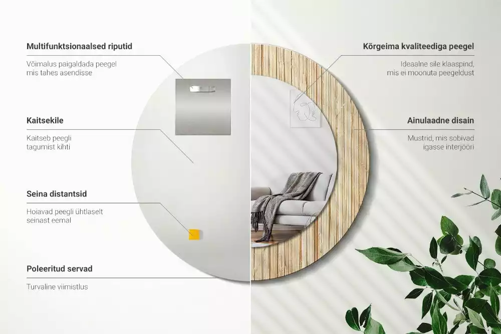 Kulaté dekorativní zrcadlo Bambusová sláma