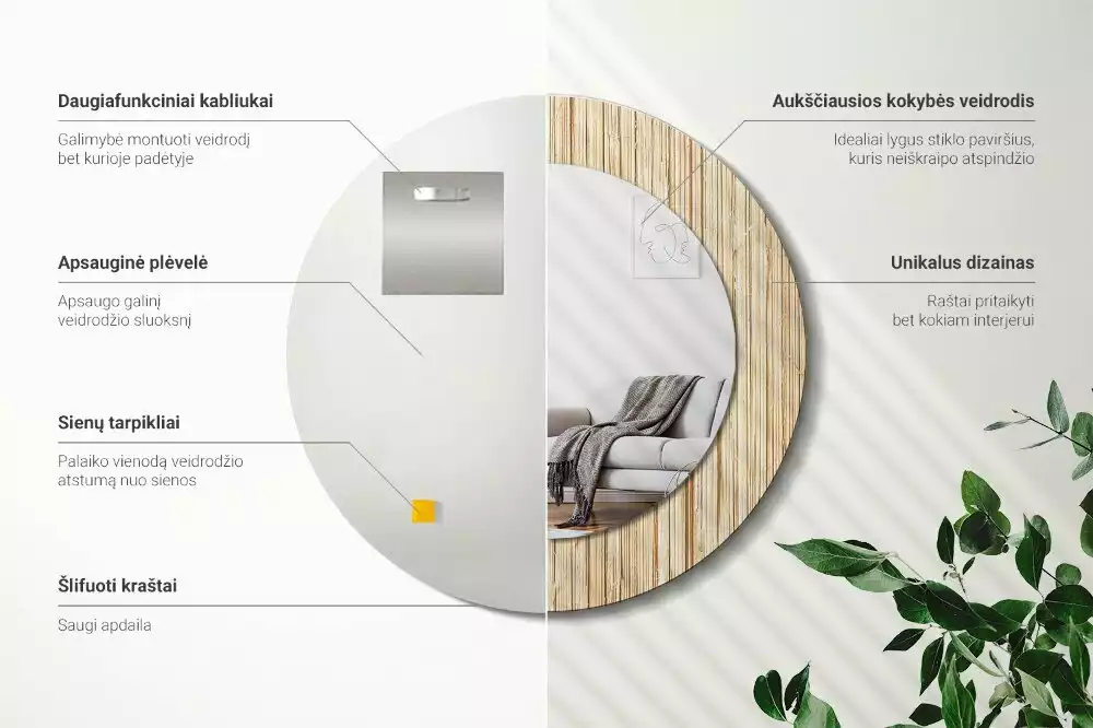 Kulaté dekorativní zrcadlo Bambusová sláma