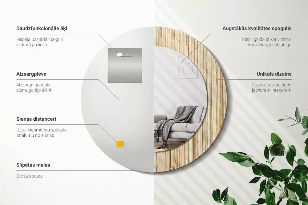 Kulaté dekorativní zrcadlo Bambusová sláma