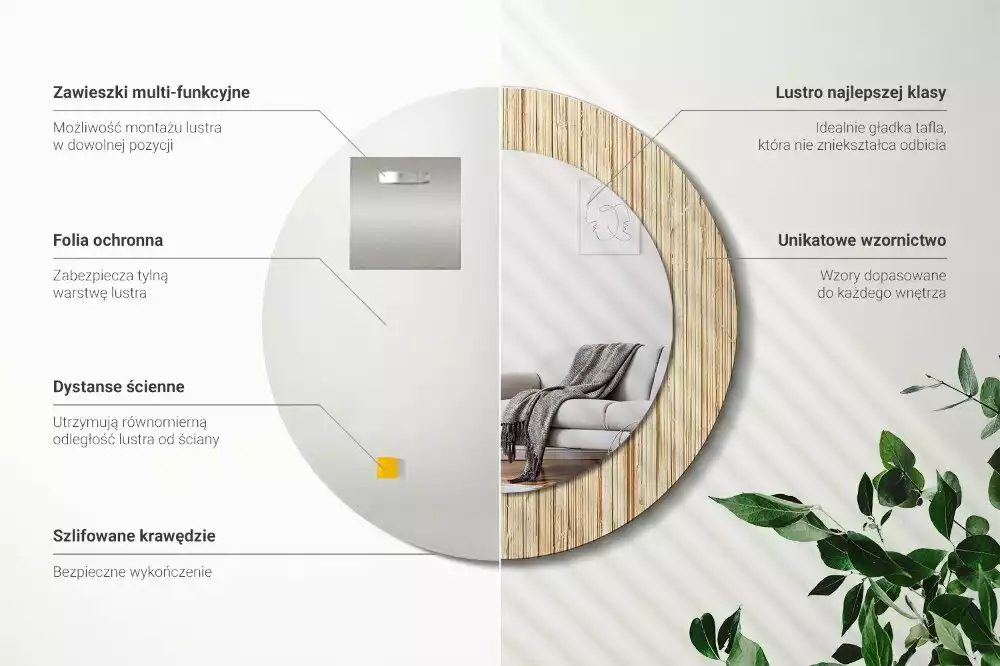 Kulaté dekorativní zrcadlo Bambusová sláma