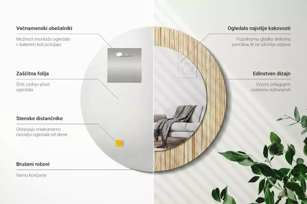 Kulaté dekorativní zrcadlo Bambusová sláma
