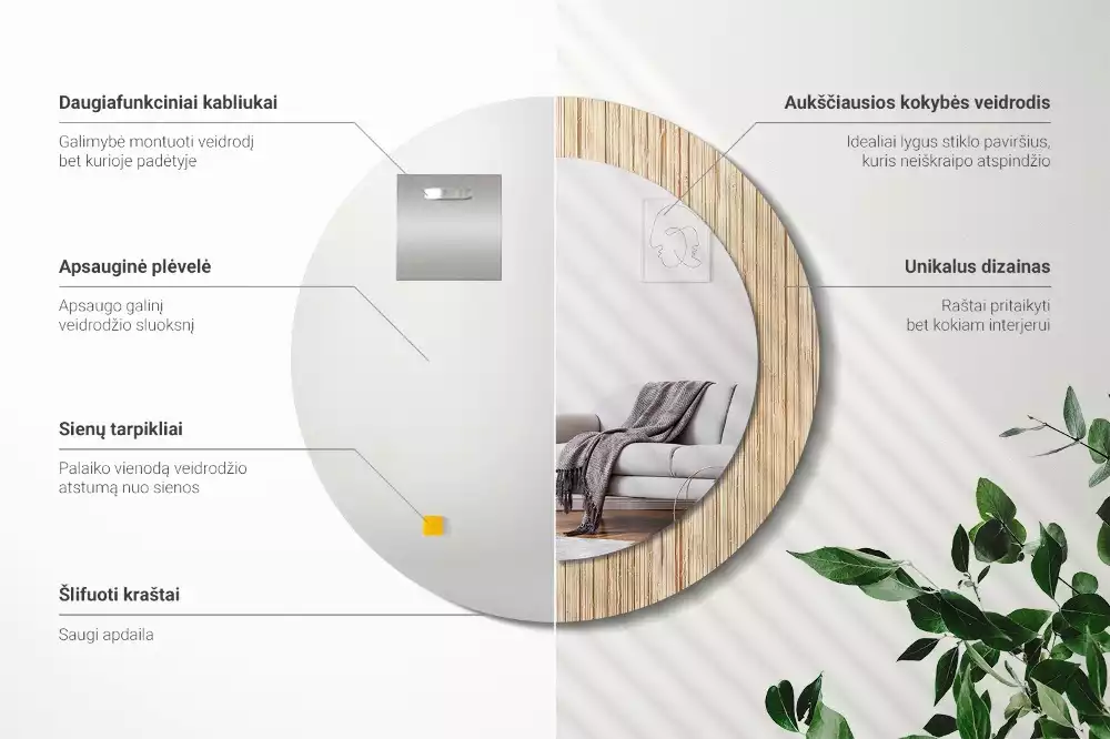 Kulaté dekorativní zrcadlo Bambusová sláma