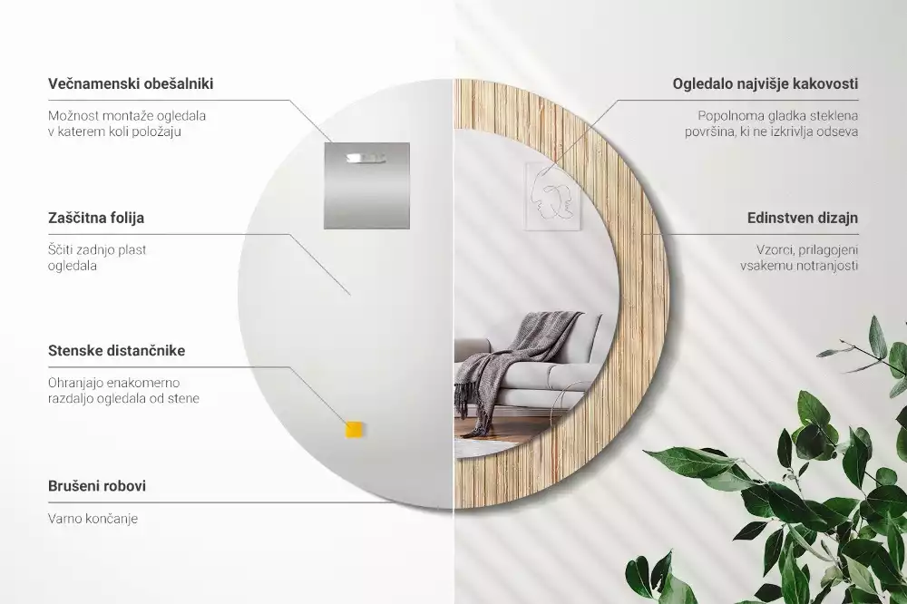 Kulaté dekorativní zrcadlo Bambusová sláma