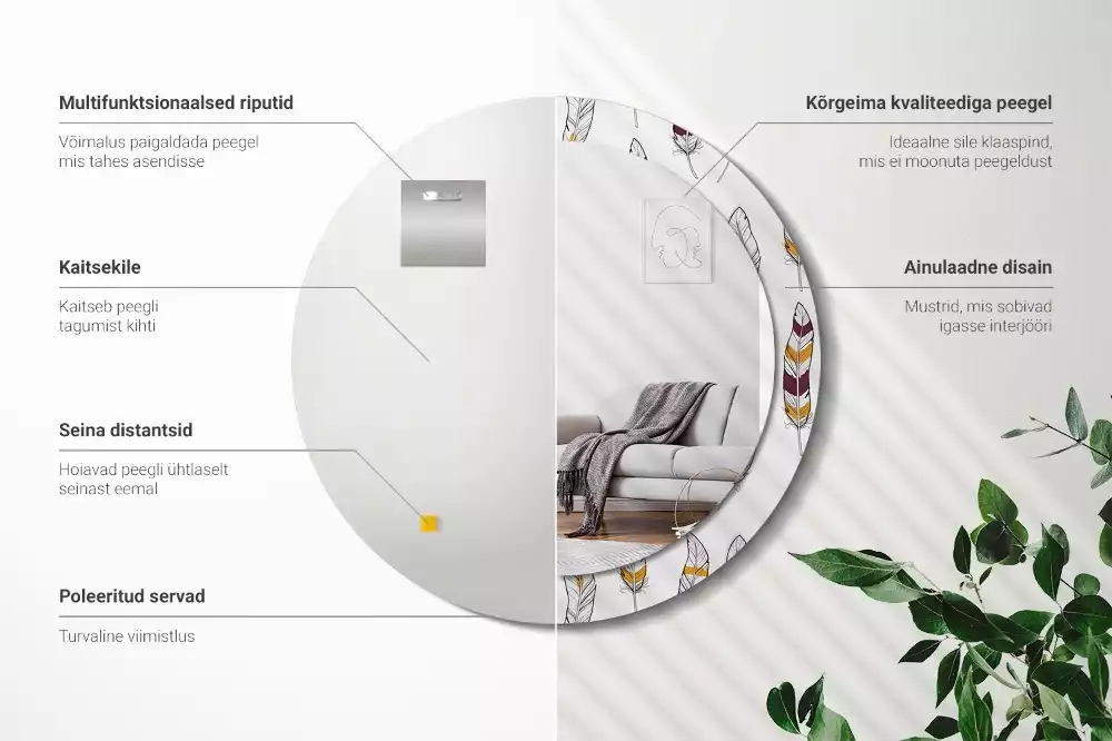 Kulaté dekorační zrcadlo Peří