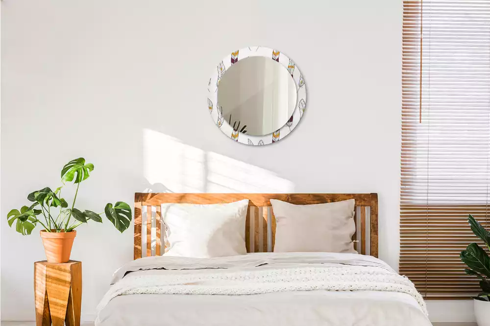 Kulaté dekorační zrcadlo Peří